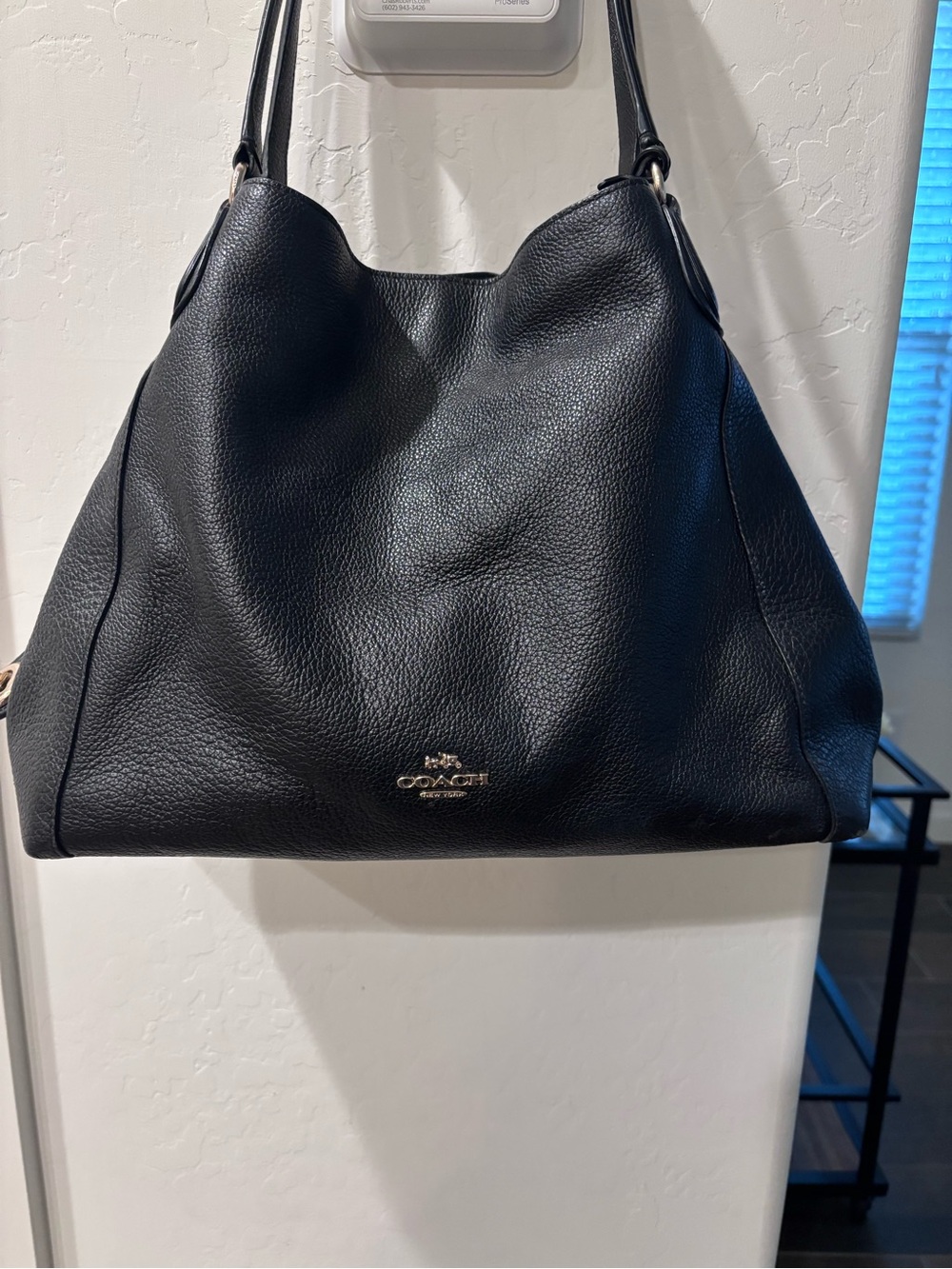 Coach Black Pebbled Leather Hobo Shoulder Bag with Gold Logo